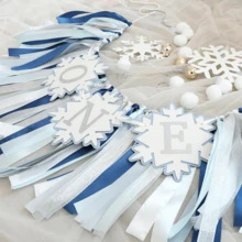 Christmas Handmade Pink White Blue Snowflakes High Chair Banner For Boys Girls Winter Wonderland Birthday Party Decoration