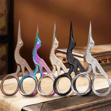 Set Of 2: 4.57-Inch Large Gold Crane Scissors & 3.7-Inch Small Gold Crane Scissors, Vintage Style Sewing, Embroidery, Paper, Office & Eyebrow Grooming Multi-Purpose Scissors - Multicolor - View 2