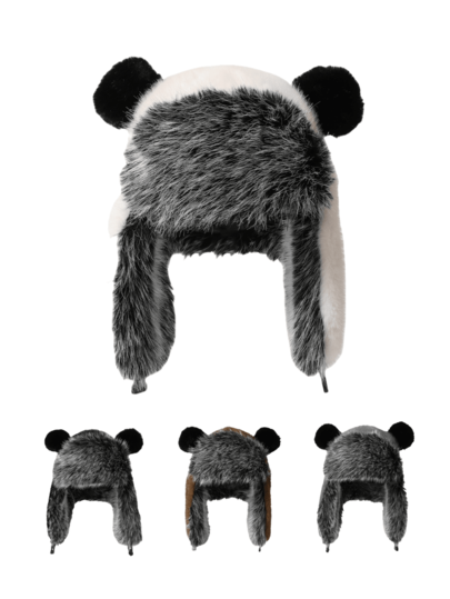 1pc Women's Cute Panda Ear Faux Fur Warm Winter Earmuffs, Windproof Trapper Hat For Outdoor, Cycling, Skiing