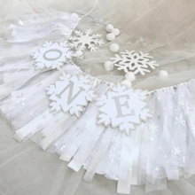 Christmas Handmade Pink White Blue Snowflakes High Chair Banner For Boys Girls Winter Wonderland Birthday Party Decoration