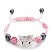 Sanrio Sanrio Hello Kitty Bracelet Cat Head Soft Clay Full Diamond Ball Braided Shambhala Bracelet Crystal Wish