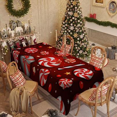 1/20pcs Christmas Tablecloth, Red Candy Pattern Print Design, Table Decoration And The Perfect Gift For Friends, Suitable For Home Kitchen, Restaurant Terrace Indoor And Outdoor Use During The Christmas Season