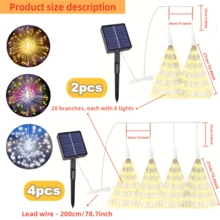 YEYAYU 1 套，2/4 件太阳能户外仙女灯，240/480 LED 烟花仙女灯串，适用于庭院、雨伞、屋檐、花园、树木、帐篷、户外照明、圣诞装饰