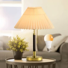 QUIGO Bedside Table Lamp For Bedroom Living Room-3 Color Temperature,Bedside Lamps For Nightstand With Fabric Lampshade, Solid Wood & Brass, Modern End Table Lamp, Led Side Table Desk Lamp Vintage BW01T - 美規A型插(110-127V) - 查看 13