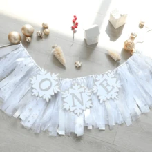 Christmas Handmade Pink White Blue Snowflakes High Chair Banner For Boys Girls Winter Wonderland Birthday Party Decoration