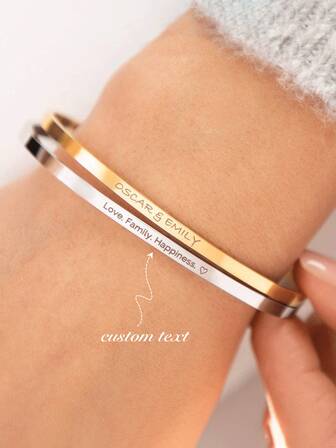 Pulsera personalizada de texto grabado en oro de 18K, pulsera con números romanos, nombre o información, chapada en oro, oro rosa, plata, accesorio de moda apilable, opciones de multicolor/oro, diseño abierto, tamaño ajustable, se adapta a todos, accesorio de pulsera multifuncional, regalo para mamá/novia/compañera de clase/familia/amigo