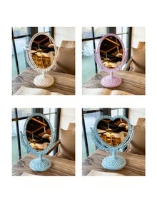 Heart-Shaped Makeup Mirror With Double-Sided Vintage Vanity Mirror, Featuring A Stand With A Rotating Vanity Mirror. Ideal For Makeup Application, Girls, Women, Beauty, And Spa Parties. The Adorable Heart-Shaped Princess Vanity Mirror Is Perfect For Tabletops. This Double-Sided Rotating Table Mirror With A Stand Makes An Excellent Choice For Decorating Girls' Rooms And As A Festive Gift For Family And Friends During Halloween And Christmas.,Makeup,Cheap,Room Decor,Vanity,Travel,Bedroom,Makeup Accessories,Mirror,Vanity Mirror,Cheap,Stocking Stuffers,Makeup,Makeup Tools,Cheap Stuff,Gifts,Gifts For Women,Christmas Gifts - White - View 9