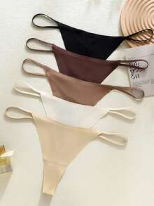 5 件装 女士低腰吊带大胆内衣性感丁字裤内衣简约 G 字裤 - 彩色 - 查看 2