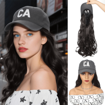 Peluca sintética con gorra de béisbol, cabello rizado y ondulado de 24 pulgadas de largo, para uso diario, fiestas, cosplay y Halloween