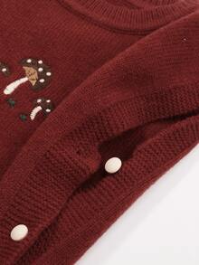 1pc Toddler Girls Oversized Loose Fit Pullover Sweater Vest, Red Mushroom Button Decor, Simple & Cute Knit Cardigan For Girls, Suitable For Spring & Autumn - Burgundy - View 7