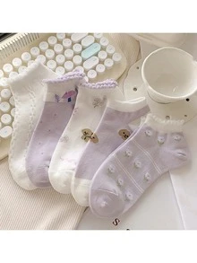 5 Pairs Women's Purple Style Low Cut Socks - Multicolor - View 6