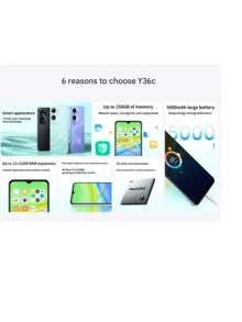 vivo Y36C 智能手机 6.56 英寸高清+显示屏 5000mAh 电池 8GB RAM 256GB ROM Android 13 50MP AI 三摄像头双 SIM 卡 4G LTE 手机快速充电面部解锁指纹传感器。 - 黑色 - 查看 4