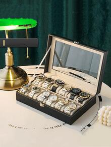 Hộp đựng đồng hồ cao cấp, 1 chiếc, hộp đựng đồng hồ 3/6/12 ngăn, hộp bảo quản đồng hồ, hộp trưng bày trang sức, hộp trưng bày đồng hồ, hộp đựng đồng hồ nam & nữ, trang trí phòng. - Nhiều màu - Xem 5