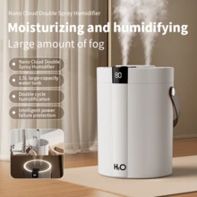 GS44 Humidifier New Rechargeable Humidifier Warm Night Light Digital Display Function Quiet Large-Capacity Home Air Humidifier Dual Nozzles For High Mist Output Suitable Scenarios: Desk Humidifier Bedside Humidifier Indoor Use Holiday Gift Fashion Essential Cozy Ambiance Minimalist Design Battery Capacity: 1200mAh