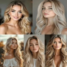 22 Inch Gold Gradient Long Water Wave Wig, Comfortable And Easy To Wear, Even Beginners Can Easily Learn, Suitable For Various Occasions - 漸變金色 - 查看 2