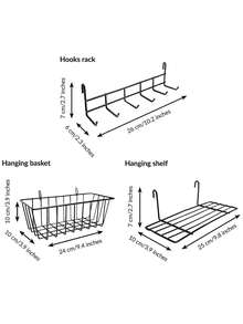 2 件金属墙网格板，带篮子、架子和挂钩 - 黑白线材整理架，适用于照片展示、家居、办公室和厨房装饰、网格墙板展示 - 均碼 - 查看 5