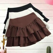 Shorts Women's Short Skirt Ruffle Round Double Layer Gringa Fashion - Rust Brown - View 2