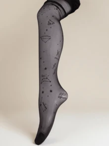 1 đôi quần tất xuyên thấu 0D in họa tiết chòm sao - Quần tất mỏng kiểu Gothic họa tiết chòm sao dành cho nữ, kiểu dáng cổ điển (XS-XXL) - màu đen - Xem 5