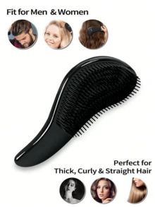 顺滑发梳 - 轻松梳开缠结秀发 - 男女皆宜 - 干湿两用（黑色），发梳，梳子，美发造型工具，护发产品及配件，适用于理发店、沙龙、旅行、返校、度假，女士发饰 - 黑色 - 查看 2