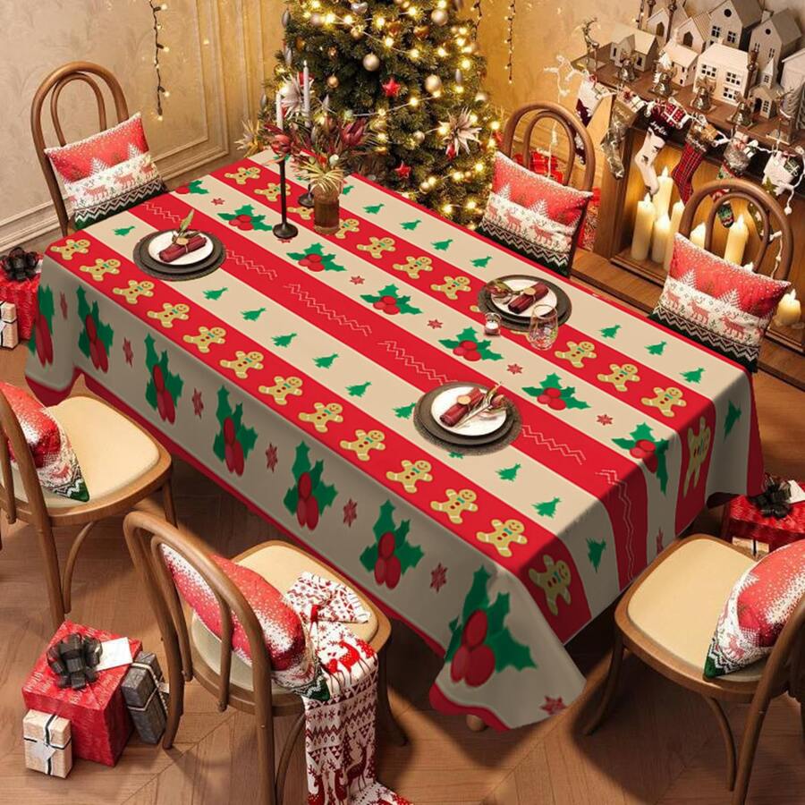 1/20 piezas Mantel de Navidad, Hombre de Jengibre, Árbol de Navidad, Mantel con Patrón de Bayas, Decoración de Ambiente Navideño, Decoración Vibrante de Mesa, Adecuado para Cocina, Mesa de Comedor, Fiesta de Vacaciones, Picnic al Aire Libre y Decoración de Cena, Decoración de Ambiente Navideño - Multicolor - Ver 1