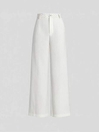 Europeiskt och amerikanskt mode för kvinnor, randiga, raka byxor med hög midja och vida ben