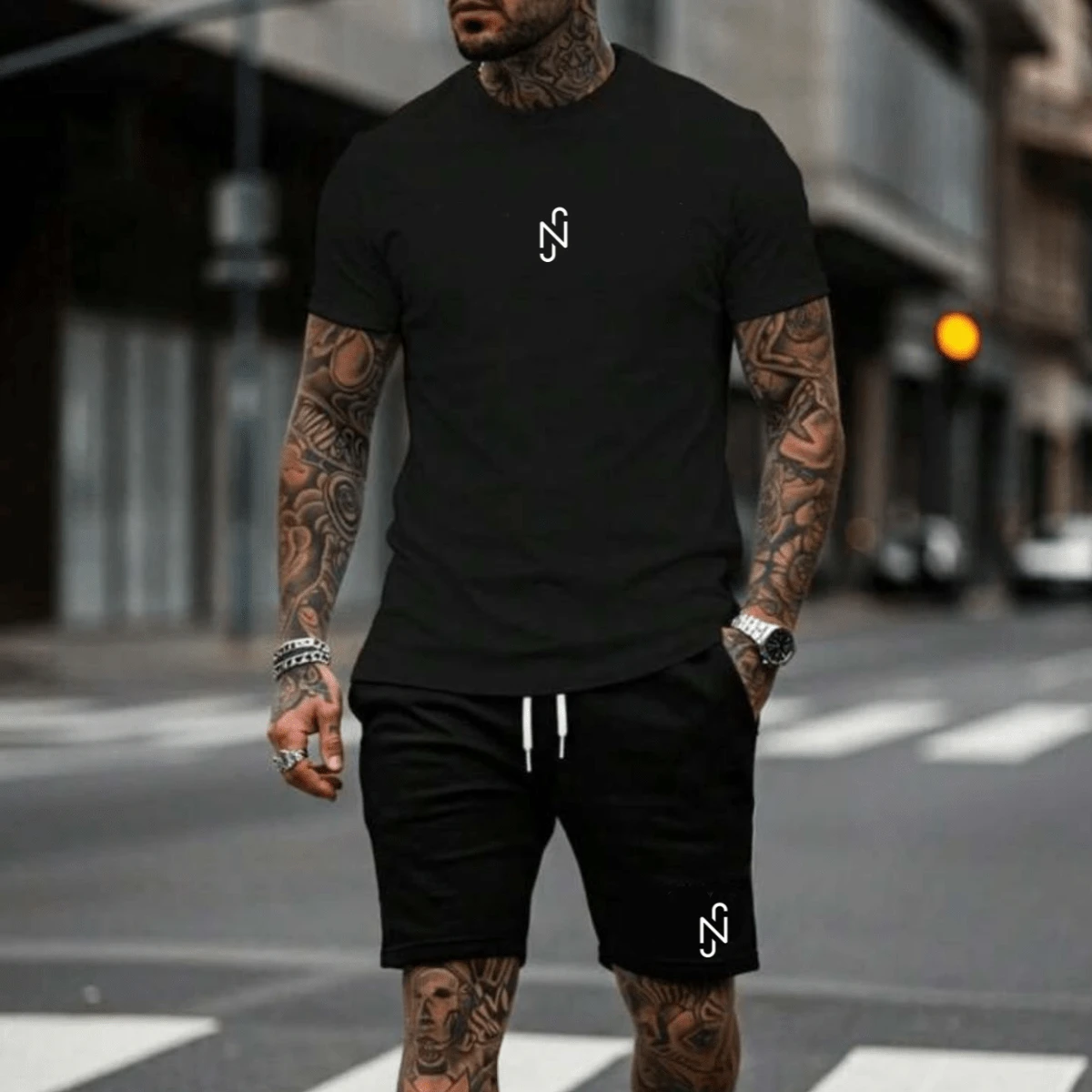 Men's Printed Set In Various Colors, New Streetwear CB-012 - 黑色 - 查看 1