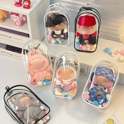 展示盒专用防尘收纳袋 - 大号便携防水 PVC 收纳袋，带钥匙环，可收纳毛绒玩具、数据线、耳机、化妆品及配件 - 非常适合作为情人节、返校礼物、新年礼物、装饰收纳盒