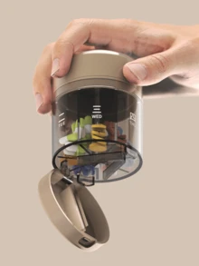 Cortador y organizador portátil de pastillas 2 en 1, dispensador de medicación mini de 7 días para dosis diaria