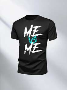 2-Piece Outfit With Racing And Sports Letter, Men's Short Sleeve Graphic T-Shirt And Casual Cotton Pants Set,  Crew Neck T-Shirt + Drawstring Cuffed Joggers, Outdoor Casual Sportswear Set For Sports For Outdoor - 黑色 - 查看 2