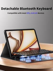 【无线键盘保护套】无线蓝牙键盘保护套，兼容 iPad Air 1/Air 2/Air 3/Air 4/Air 5/6、iPad 5/6/7/8/9/10/11 代、iPad Pro 11 英寸（2018/2020/2021/2022）、Galaxy Tab 和 Redmi Pad SE - 柔软 TPU 后盖，磁吸式可拆卸，带笔槽（黑色）