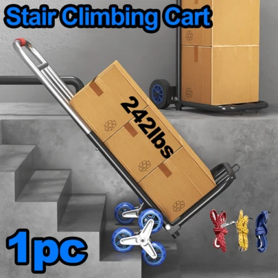 1pc 242lbs Stair Climbing Cart, Made Of Integrated Steel Frame, Providing Firmness And Durability For Long-Term Use,Features A Pair Of Specially Designed Triangle Wheels For Stair Use,Telescoping Handle, Easily Folded For Compact Storage, Saving More Space,Versatile Usage & Easy Assembly