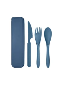 4件套可重复使用旅行餐具套装，带收纳盒，便携式塑料叉勺刀，露营餐具套装，成人午餐餐具，户外野餐餐具，厨房用具，学习用品，返校季 - 彩色 - 查看 17