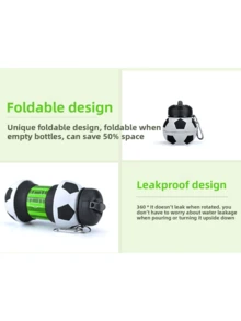 1 pièce Gourde pliable grande capacité de 550 ml, gourde en silicone portable, forme de ballon de football, convient aux femmes, grande capacité, apparence attrayante, shaker, marquages horaires, bouteille en verre pour jus, bouteille d'eau, convient pour les voyages, l'extérieur, le camping, bouteille d'eau transparente portable, tasse paille d'été, gourde de sport et fitness extérieur, gourde d'eau portable pour étudiant, gourde de rentrée scolaire