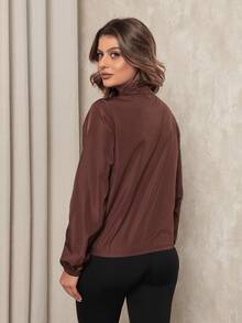 Women's Microfiber Cropped Jacket, Water Resistant And UV Protection - Versatility, Comfort, Style - Cà phê nâu - Xem 6