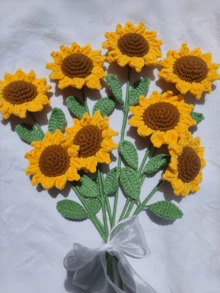 3 pièces Tournesol tricoté artificiel crocheté avec tige, décoration de bouquet de tournesols fait main, décoration de table, cadeau
