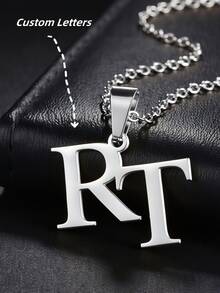 1pc Customizable Double Letter Necklace, With Two Custom Styles To Choose From, Personalized Couple Anniversary Birthday Gift, Elegant Design, Exquisite Craftsmanship, Touching Collection, Custom Engraved Female Jewelry, Stainless Steel Jewelry, Couple Necklace, Customizable Female Necklace, Is The Best Holiday Gift For Loved Ones Or Relatives And Friends On Halloween Or Christmas - Multicolor - View 5