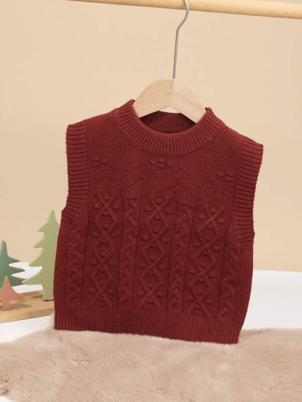1pc Young Girl/Boys Pullover Sweater Vest, Oversized Loose Fit, Textured Knit Design, Suitable For Spring & Autumn