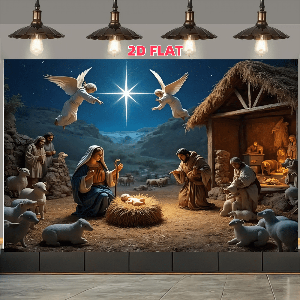1 Stück 2026 Geburtsszene Jesu Fotohintergrund, Bethlehem Stern Jesu Geburt Szene Party Dekoration - Weihnachten Feiertag Dekoration, geeignet für Weihnachtsparty Zubehör, Frohes Neues Jahr Weihnachtsdekoration Banner Flagge, Heimdekoration, Weihnachtsdekorationen, Schlafzimmerdekoration, Feiertagsfeier und Fotorequisiten, ideales Weihnachtsgeschenk