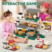 Kids Fast Food Restaurant Playset, Hamburger, Fried Chicken, Fries, Soda Realistic Food Toys, Kitchen Set, Educational Pretend Mini Supermarket & Convenience Store, Multi-Scene Role Play, Cash Register & Card Reader, Realistic Water Dispenser With Sound, Gifts For Boys And Girls, Back To School
