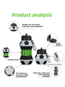 1 pièce Gourde pliable grande capacité de 550 ml, gourde en silicone portable, forme de ballon de football, convient aux femmes, grande capacité, apparence attrayante, shaker, marquages horaires, bouteille en verre pour jus, bouteille d'eau, convient pour les voyages, l'extérieur, le camping, bouteille d'eau transparente portable, tasse paille d'été, gourde de sport et fitness extérieur, gourde d'eau portable pour étudiant, gourde de rentrée scolaire
