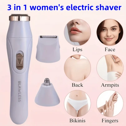 3-In-1 Women's Electric Shaver - Painless Facial, Nose, Leg And Underarm Hair Removal | Portable USB Rechargeable Bikini Trimmer With Storage Case, Pubic Hair Shaver, Painless Epilator, Bikini Area Shaver, Women's Pubic Hair Trimmer, Facial Epilation, Underarm Shaver, Grooming Tool, Compact Design, Durable Construction, Smooth Shaving, Personal Care, Beauty Essential