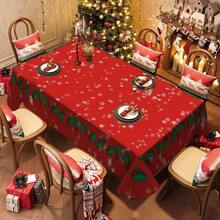 1/20pcs Christmas Tablecloth, Christmas Berry Pattern Tablecloth, Joyful Theme, Christmas Decoration, Suitable For Dining Room, Kitchen, Holiday Party Essential, Perfect Match For Home Decoration, Merry Christmas - Multicolor - View 5