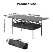 Senmeo Portable Folding Camping Table, 4-6 Person Aluminum Outdoor Picnic Table With Storage Carry Bag, Adjustable Height Lightweight Camp Table For Beach, Picnic, BBQ And Indoor Use - màu đen - Xem 12