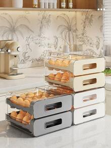 Large-Capacity Egg Storage Rack For Refrigerator - Holds 32 Eggs, Transparent Plastic Drawer Organizer With Multiple Compartments, Space-Saving Design, Easy Access & Freshness Retention, Refrigerator Egg Rack, Kitchen Organization, Compact Design, Durable Plastic, Must-Have Kitchen Item, Stylish Organizer, Sturdy Structure, Kitchen Organizer - 白色(雙層PP材質)#可放32枚蛋 - 查看 6