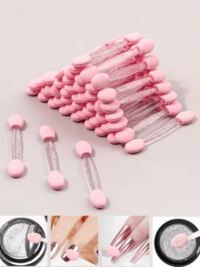 100/20/50Pcs Nail Art Brush Double Sided Chrome Pink Black Multifunctional Nail Brush Nail Powder Applicator Sponge Sticks Nail Supplies Equipment Coloring Tool - Multicolor - View 2
