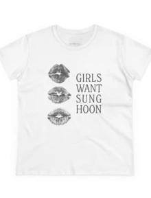 Fan Theme Girls Want Sung Hoon Lip Print Crew Neck T-Shirt Sweatshirt Casual Wear Tops Plus Size Clothes Design Details Short Sleeve Y2k Garment Style Suitable For All Seasons Machine Wash For Business Casual And Daily Outings - 白色 - 查看 1