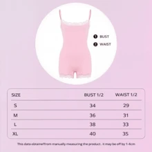 Lace Bodysuit Set – Spaghetti Strap V-Cut And Shorts Style, Soft Stretch Fabric, Pink & Black - 平克B - 查看 8