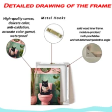 1pc Bathroom Black Cat Poster Wall Art Abstract Cat Reading Newspaper While Using The Bathroom Modern Botanical Style Painting Colorful Canvas Print Decor Suitable For Living Room Or Bedroom Wall Arts, Posters, Wall Art With Frame Room Arrangement, Wall Art, Room Decor Aesthetics Retro Decor, Living Room Wall Art -Canvas (Optional Frame)