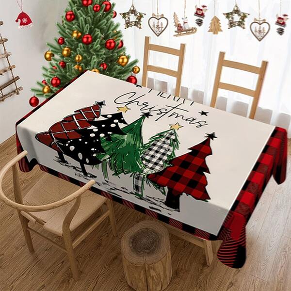 1/20 Pcs Christmas Tablecloth, Tree Pattern Print Design Tablecloth, Polyester Fiber, Rectangular Tablecloth, Suitable For Home, Kitchen, Indoor/Outdoor Dining, Christmas Decoration