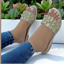 SANDALIA BUY STYLE PERLAS  Casual    Poliéster    EFECTO RESORTE CON PERLA  Playa  Boda  Vacación  Fiesta  Oficina  Casa    PRIMAvera verano - Dorado - Ver 10